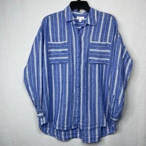 J. Jill Love Linen Blue Stripe Long Sleeve‎ Shirt Women's Small Button Up Tunic